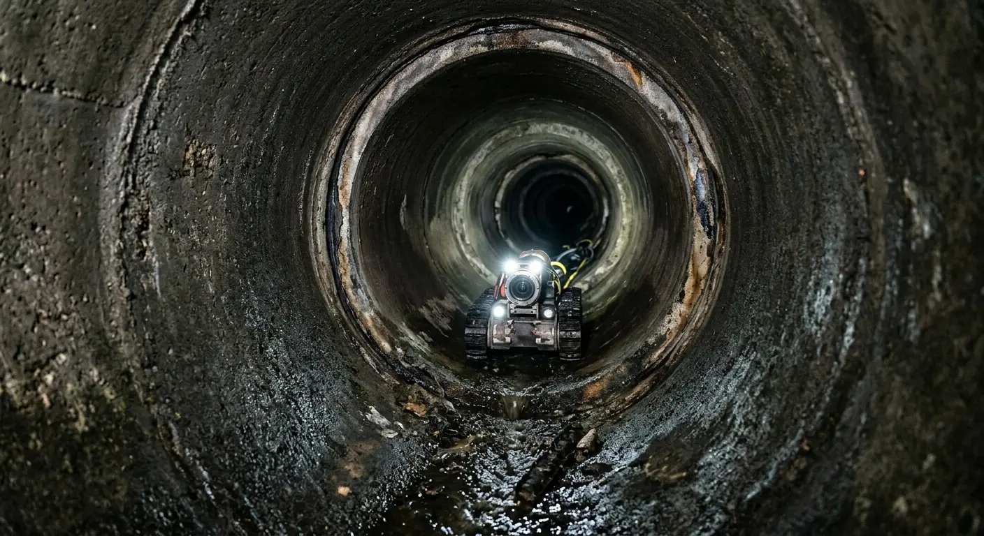 Robotic sewer camera inspecting pipe interior for Sewer Line Repair in Somerset